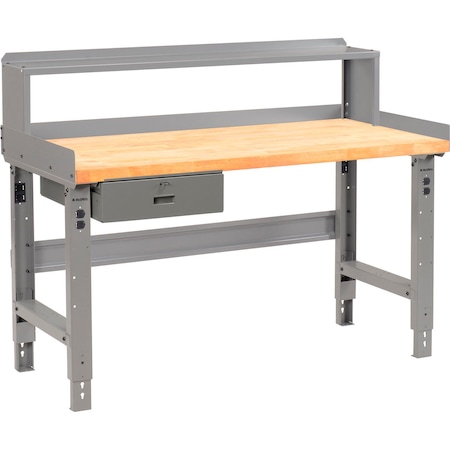 Global Industrial 72 x 36 Adj Height Workbench w/Drawer&Riser, Gray-Birch Square Edge Top 318917BGY